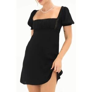 Rumored Napa Valley‎ Mini Dress SMALL Black Lace Smocked Quiet Luxury Fairy NWT